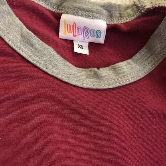 LulaRoe maroon and gray Randy long sleeved tee - Picture 2 of 5